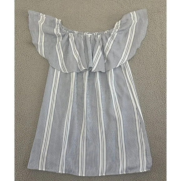 MISA Los Angeles Dress Womens Medium Blue Off the Shoulder Coastal Nautical USA - Picture 1 of 16